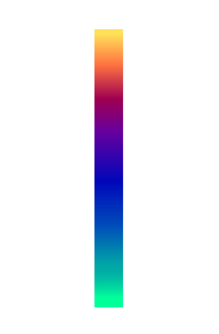 Freeze frame of the motion graphic. Vertical rectangular gradient that goes from yellow to orange, red, purple, blue and ends at teal.